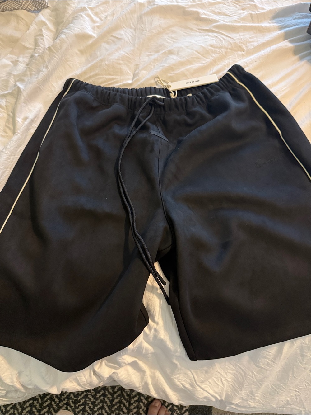 Fear of God Black Athletic Shorts with Cream Piping